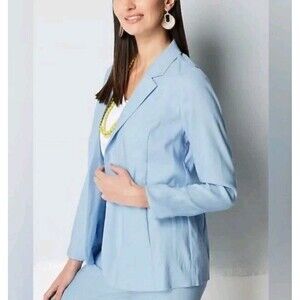J. Jill Love Linen 2X New Linen Blend Stretch One Button Blazer LT Blue Neutral